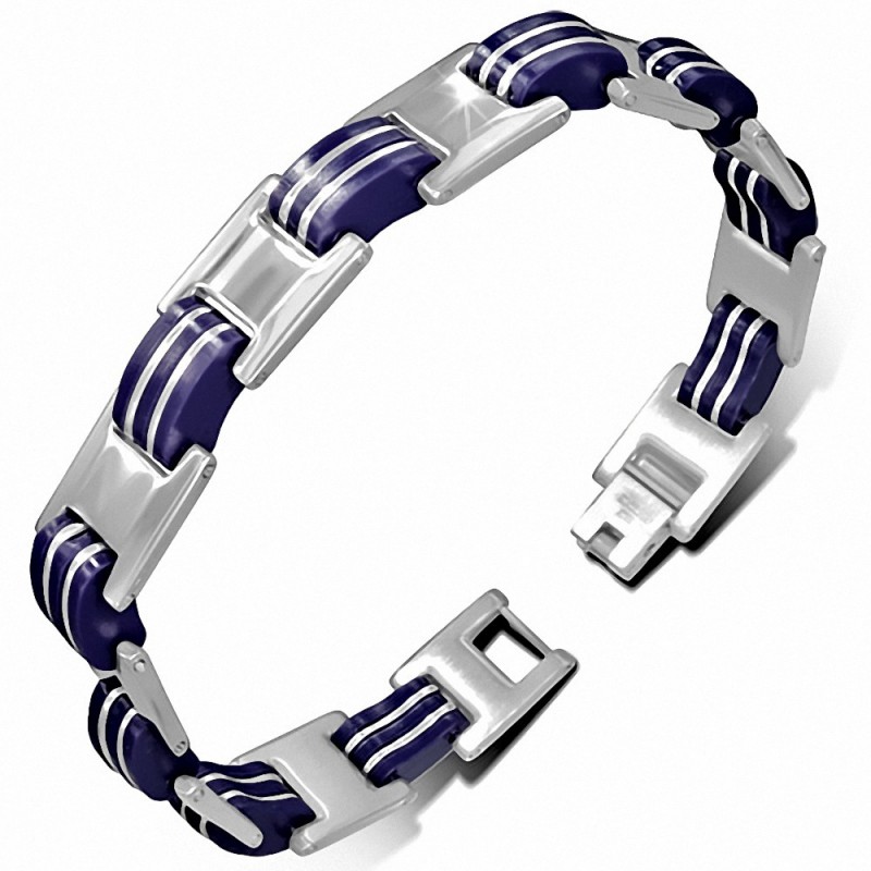 Bracelet à maillons panthère en acier inoxydable avec caoutchouc bleu 380