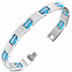 Bracelet à maillons panthère en acier inoxydable avec caoutchouc bleu clair 413