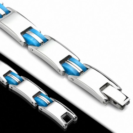 Bracelet à maillons panthère en acier inoxydable avec caoutchouc bleu clair 413