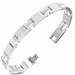 Bracelet à maillons panthère en acier inoxydable avec caoutchouc blanc 416