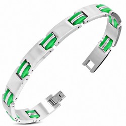 Bracelet à maillons panthère en acier inoxydable avec caoutchouc vert 417