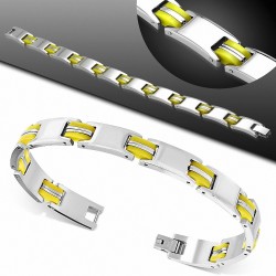 Bracelet à maillons panthère en acier inoxydable avec caoutchouc jaune 419