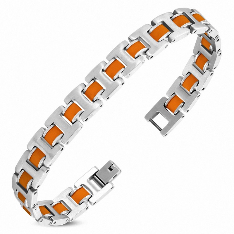 Bracelet à maillons panthère en acier inoxydable avec caoutchouc orange 426