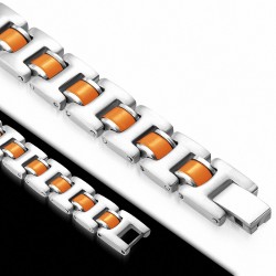 Bracelet à maillons panthère en acier inoxydable avec caoutchouc orange 426