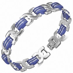 Bracelet à maillons en acier inoxydable avec maillons celtiques torsadés en caoutchouc bleu  homme