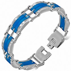 Bracelet à maillons  hommes en acier inoxydable avec caoutchouc bleu 454