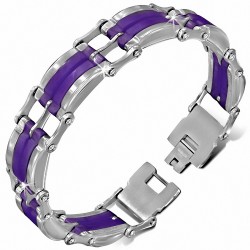 Bracelet à maillons  hommes en acier inoxydable avec caoutchouc violet violet à 458