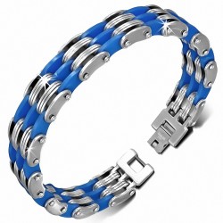 Bracelet à maillons  hommes en acier inoxydable avec caoutchouc bleu 462