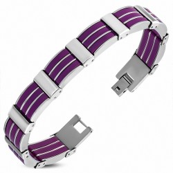 Bracelet à maillons panthère en acier inoxydable avec caoutchouc violet violet