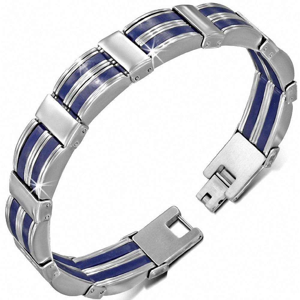Bracelet à maillons panthère en acier inoxydable avec caoutchouc bleu royal 472