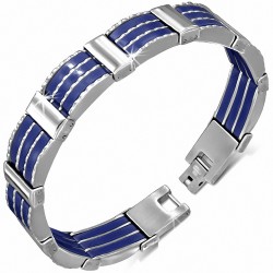 Bracelet à maillons panthère en acier inoxydable avec caoutchouc bleu royal 473