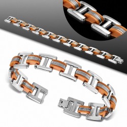 Bracelet à maillons en H en acier inoxydable avec caoutchouc orange 478