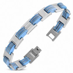 Bracelet à maillons panthère en acier inoxydable avec caoutchouc bleu 480