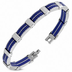 Bracelet à maillons panthère en acier inoxydable avec caoutchouc bleu royal 490