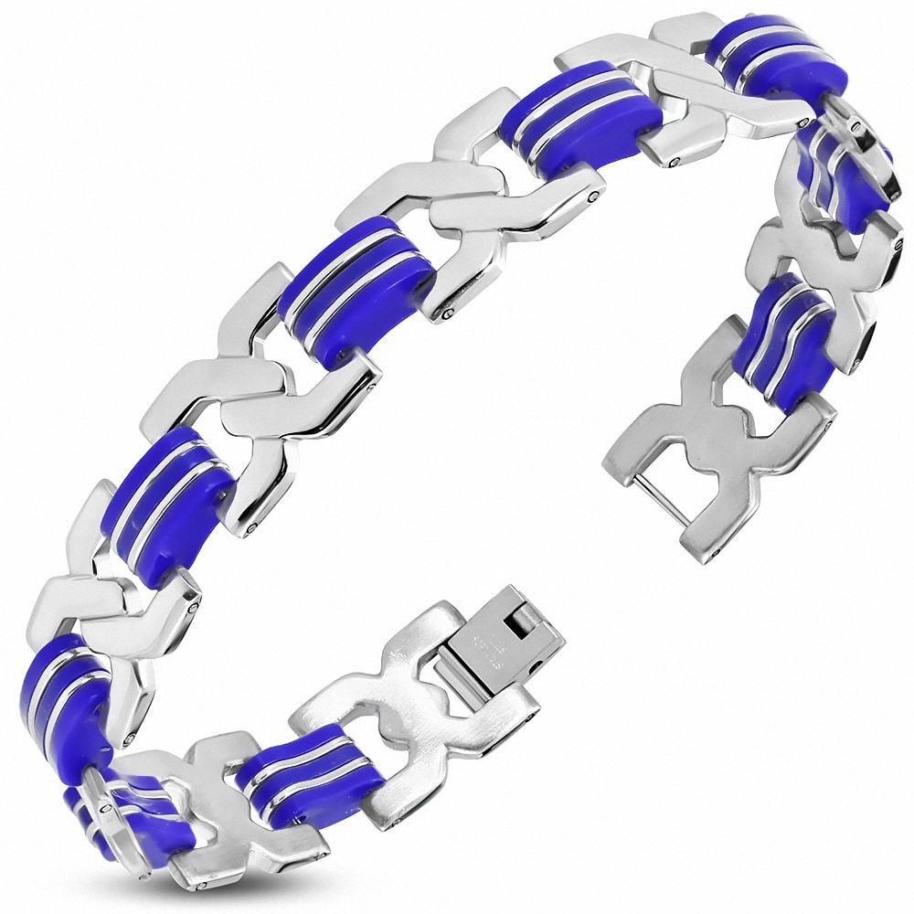 Bracelet à maillons  hommes en acier inoxydable avec nœud celtique en caoutchouc bleu royal