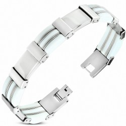 Bracelet à maillons en acier inoxydable avec caoutchouc blanc