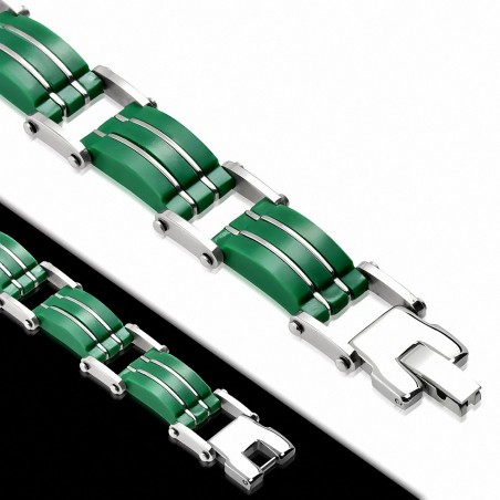 Bracelet à maillons en acier inoxydable avec caoutchouc vert