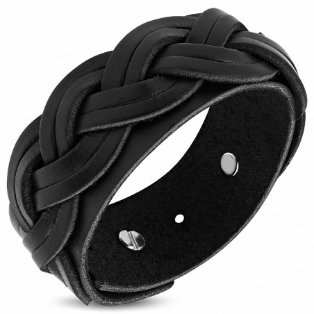 Bracelet en cuir noir tressé celtique Infinity Wrap