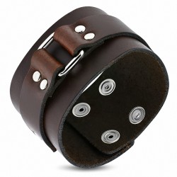 Bracelet en cuir brun véritable avec boucle de ceinture et bouton pression A