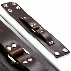 Bracelet en cuir brun véritable avec boucle de ceinture et bouton pression A