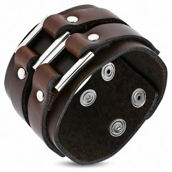 Bracelet en cuir marron véritable rectangle à double boucle avec boucle