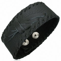 Bracelet en cuir véritable noir avec armure à double agrafe