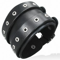 Bracelet en cuir véritable double boucle de ceinture en cuir noir