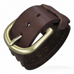 Bracelet de force en cuir marron avec boucle de ceinture et rivets laitonnés