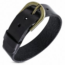 Bracelet en cuir noir avec boucle de ceinture laitonnée
