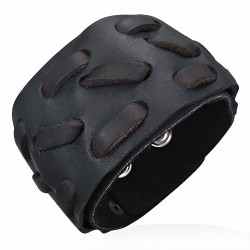 Bracelet de force en cuir noir avec lanières marron incrustées
