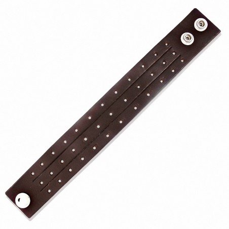 Bracelet en cuir brun véritable à 3 rangs avec boutons pression