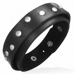 Bracelet à double rangée de pression en cuir noir véritable