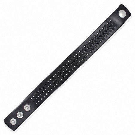 Bracelet manchette à pression en cuir noir avec cordon