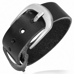 Bracelet en cuir noir avec boucle de ceinture argentée