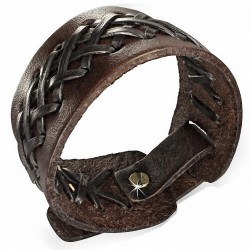 Bracelet en cuir véritable avec fermeture à glissière et tissage croisé