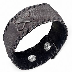 Bracelet en cuir véritable avec fermeture à glissière et à armure torsadée