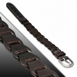 Bracelet fantaisie en cuir marron avec boucle de ceinture