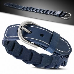 Bracelet fantaisie en cuir bleu avec boucle de ceinture