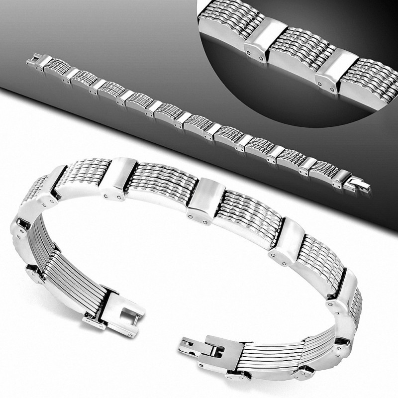 Bracelet à maillons en acier inoxydable rainuré  homme 132