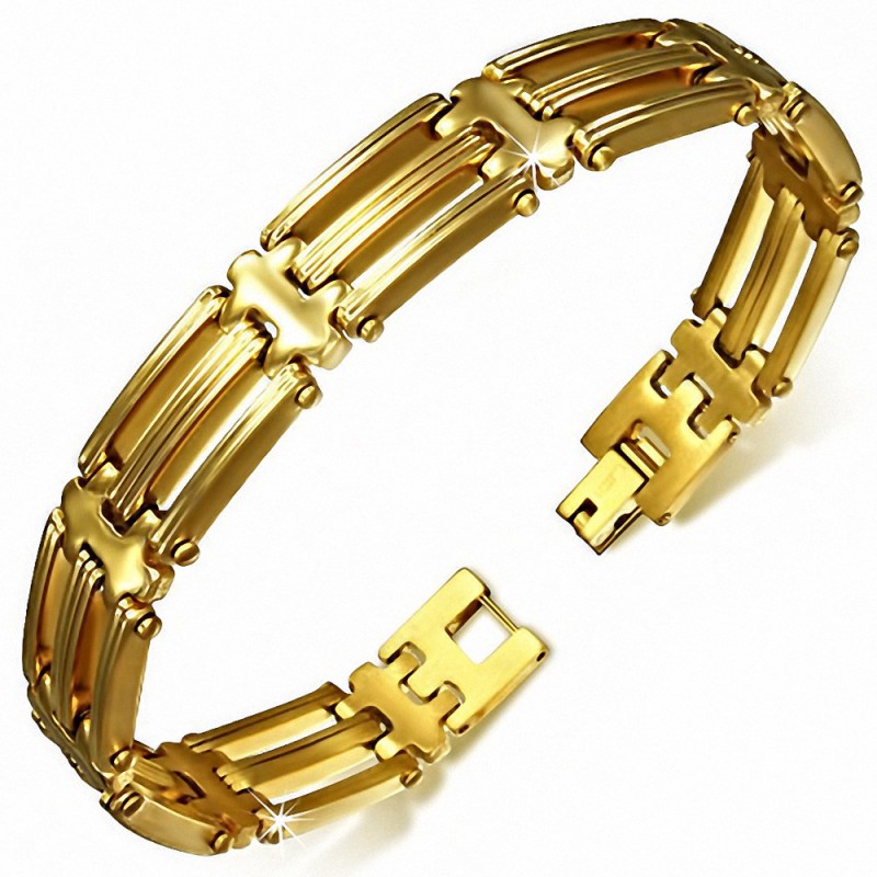 Bracelet à maillons panthère en acier inoxydable plaqué de couleur d'or de 12 mm