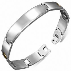 Bracelet identifiant style montre gravable en acier inoxydable argenté/doré