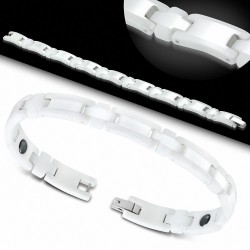 9.5mm | Bracelet magnétique avec maillons en croix en céramique blanche