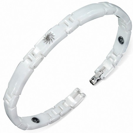 7mm | Bracelet magnétique à maillons en céramique blanche 2 tons Sun Emblem