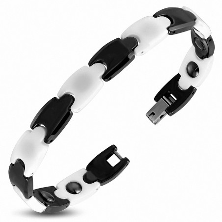 9mm | Bracelet magnétique lien en céramique noir et blanc Panther 167