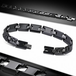 9mm | Bracelet magnétique à maillons en céramique noire 2 tons Panther