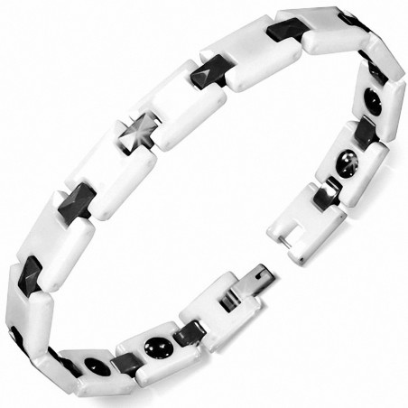 9mm | Bracelet magnétique lien en céramique blanc et noir Panther 173