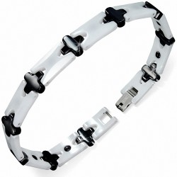 9mm | Bracelet magnétique lien en céramique blanc et noir Panther 174