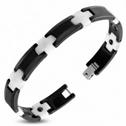 10mm | Bracelet magnétique à maillons panthère à croix en céramique noir et blanc
