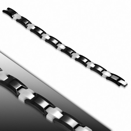 10mm | Bracelet magnétique à maillons panthère à croix en céramique noir et blanc