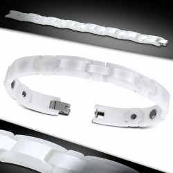 10mm | Bracelet magnétique avec maillons en croix en céramique blanche